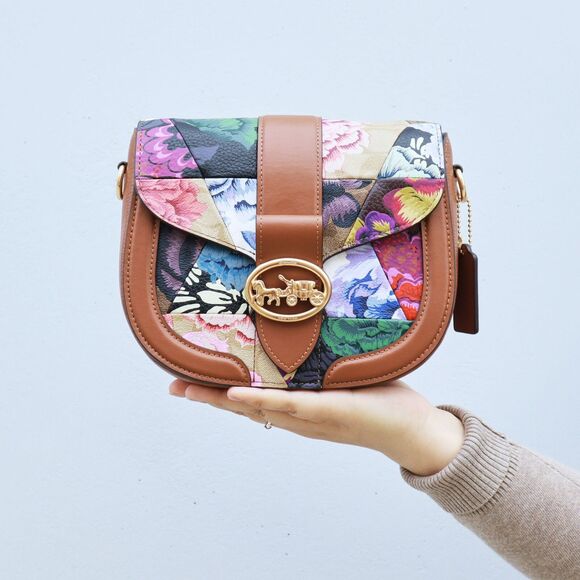 NWT Coach Georgie Saddle Bag With Patchwork Kaffe Fassett Print Gorgeous $498 - Picture 1 of 12